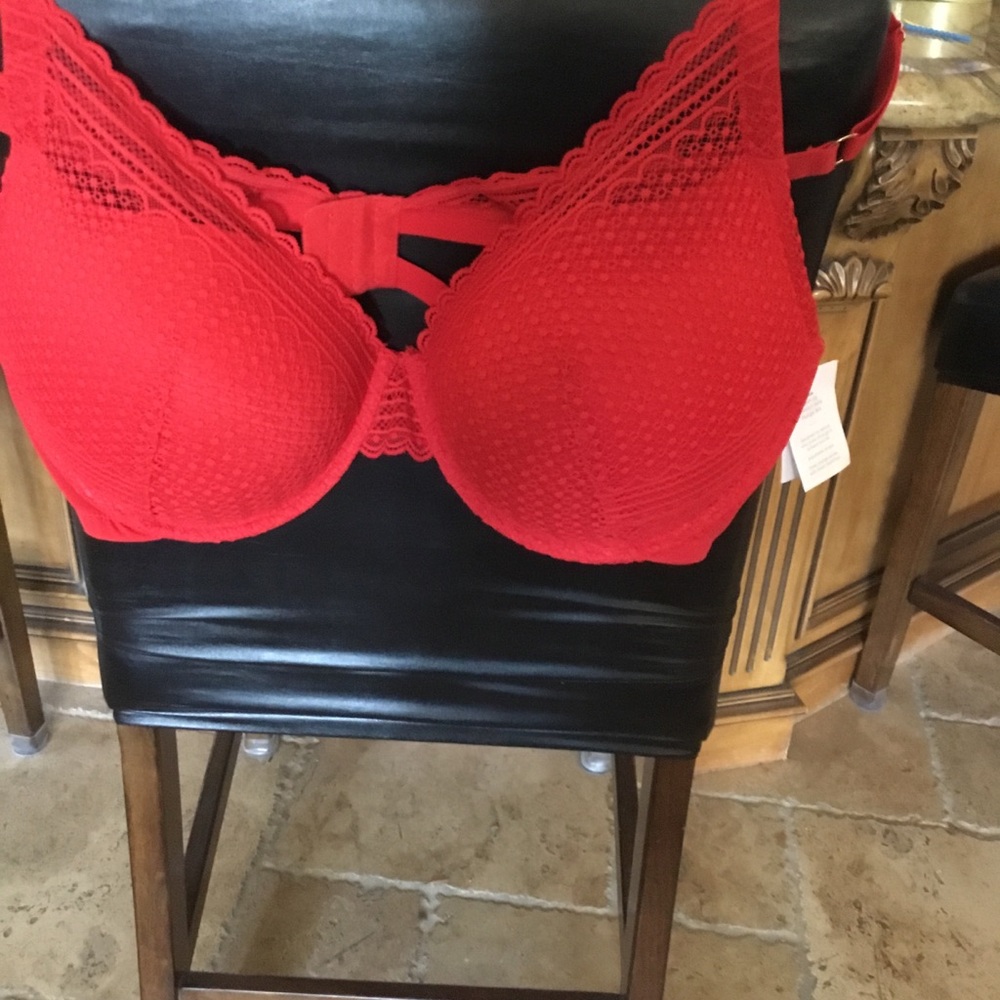Red Full-Coverage Bra with Underwire Support 44DD ~ lace push up, comfort wire